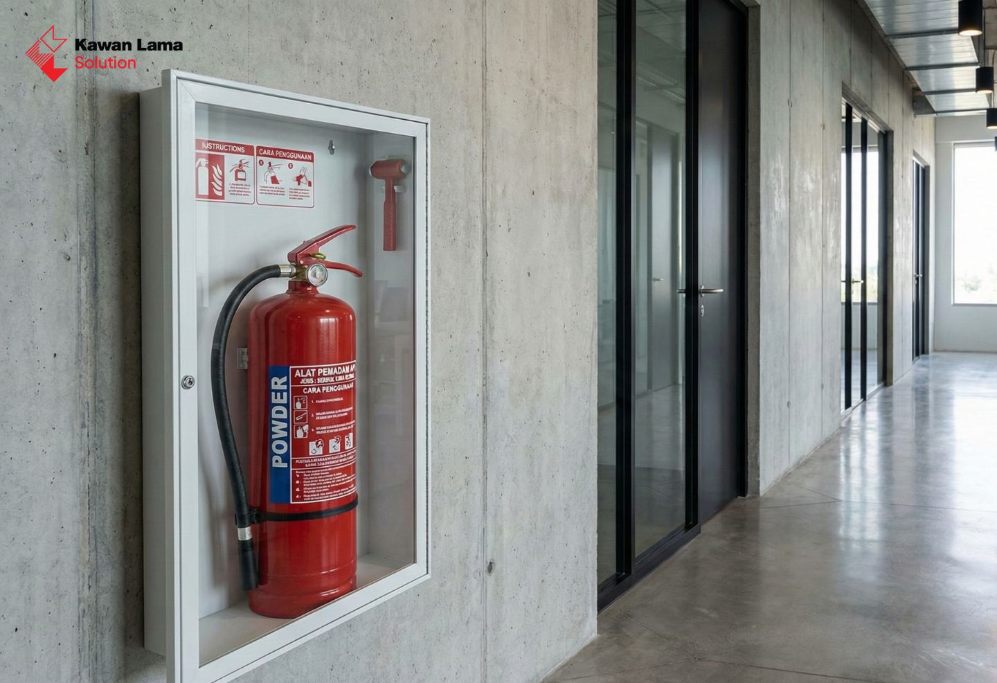 Gambar berbagai jenis alat pemadam kebakaran APAR dengan latar belakang keamanan api